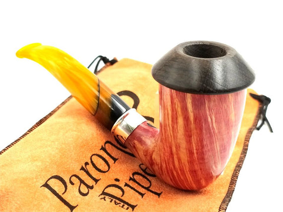 PIPA PARONELLI RADICA CALABASH SEMI SABBIATA HAND MADE IN ITALY FONELLO IN MORTA E GHIERA IN ARGENTO