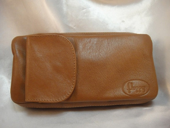 Borsello per 2 pipe e tabacco floppy avana in pelle italiana