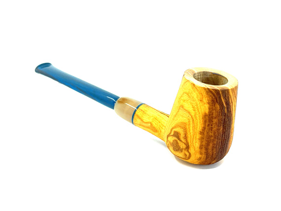 Pipa Brentegani Pipe Billiard in Ulivo Spigot In Corno di Bue Cumberland Blu NYH