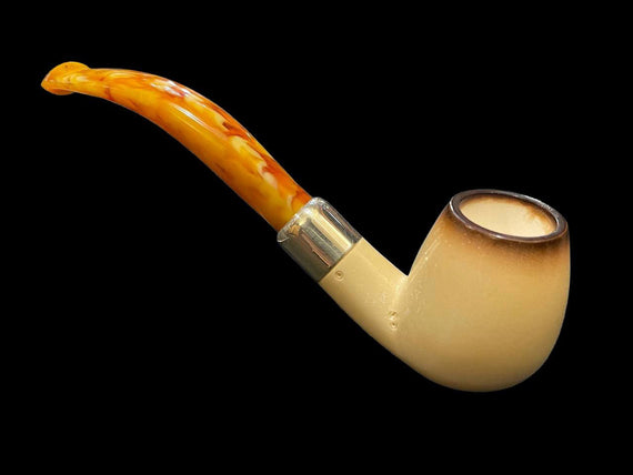 Pipa LUBINSKI Meerschaum in schiuma di mare Bent Apple Liscia Affumicata con ghiera in argento