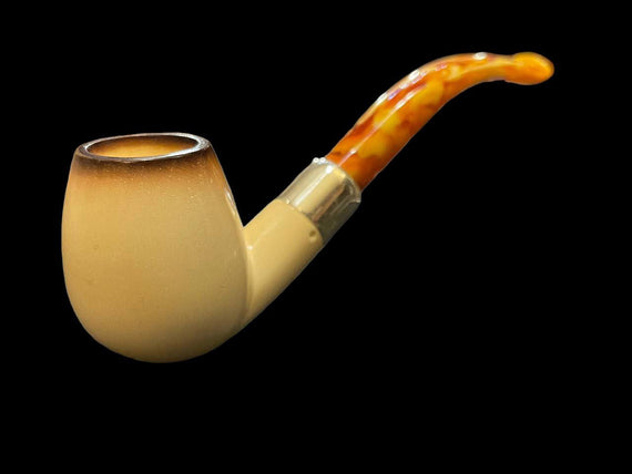 Pipa LUBINSKI Meerschaum in schiuma di mare Bent Apple Liscia Affumicata con ghiera in argento