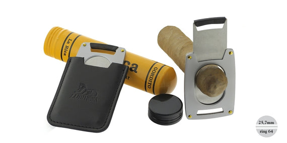 Lubinski cigar cutter double blade 64 ring steel with leather case